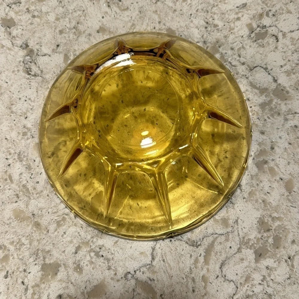 VINTAGE 1960’s~ANCHOR HOCKING~HONEY GOLD BOWL~ PANELED WITH SCALLOPED EDGE~G22